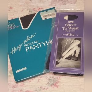 2 Pairs! Vintage Sears & CVS Panty Hose Stockings Hosiery Black, Navy, Size Tall
